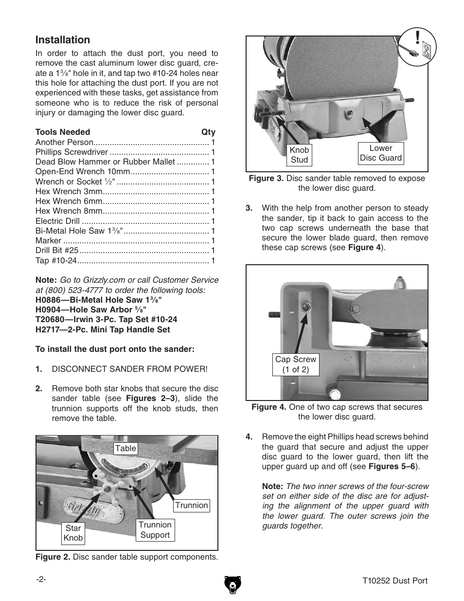 Installation | Grizzly T10252 User Manual | Page 2 / 4