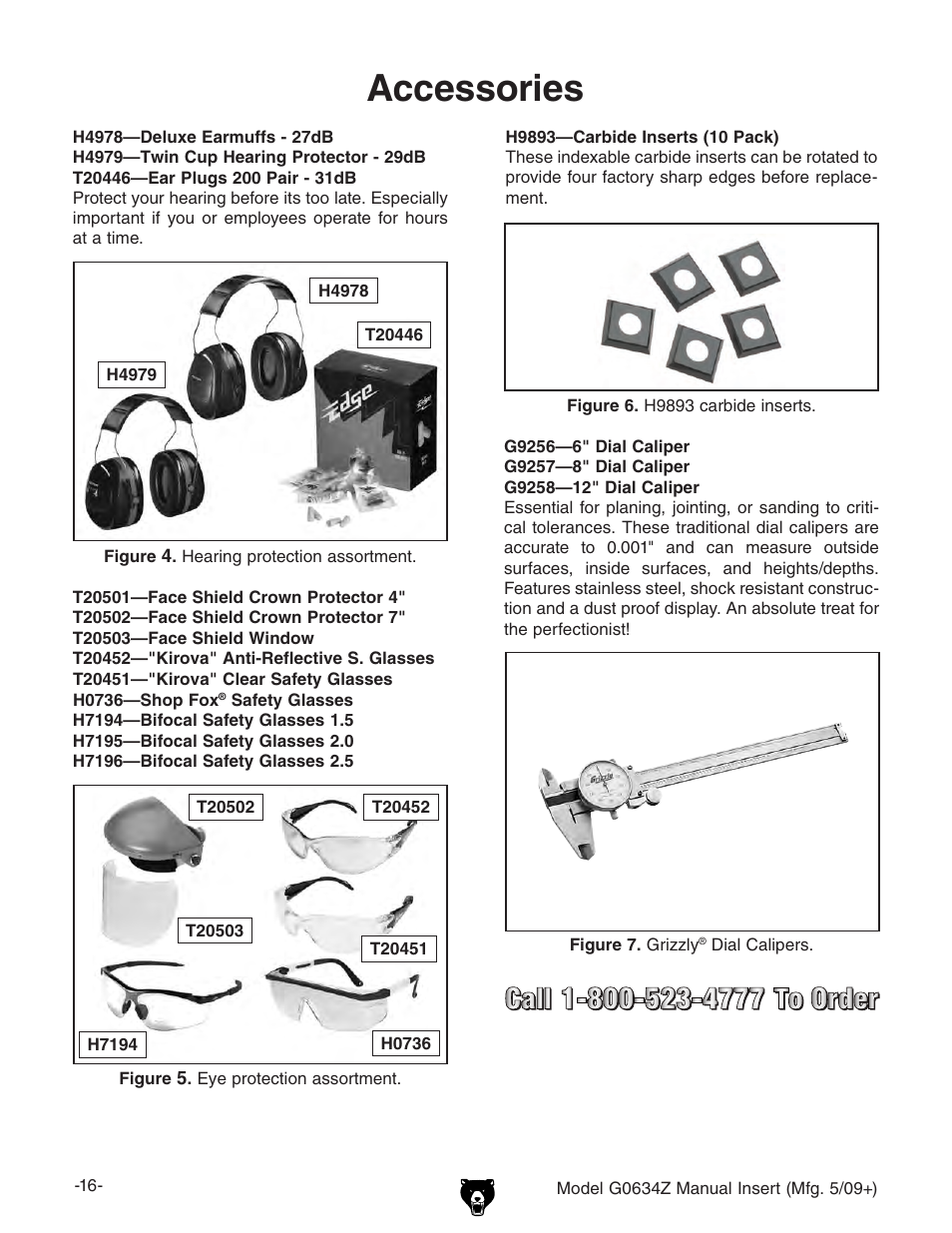 Accessories | Grizzly Jointer/ G0634Z User Manual | Page 16 / 88