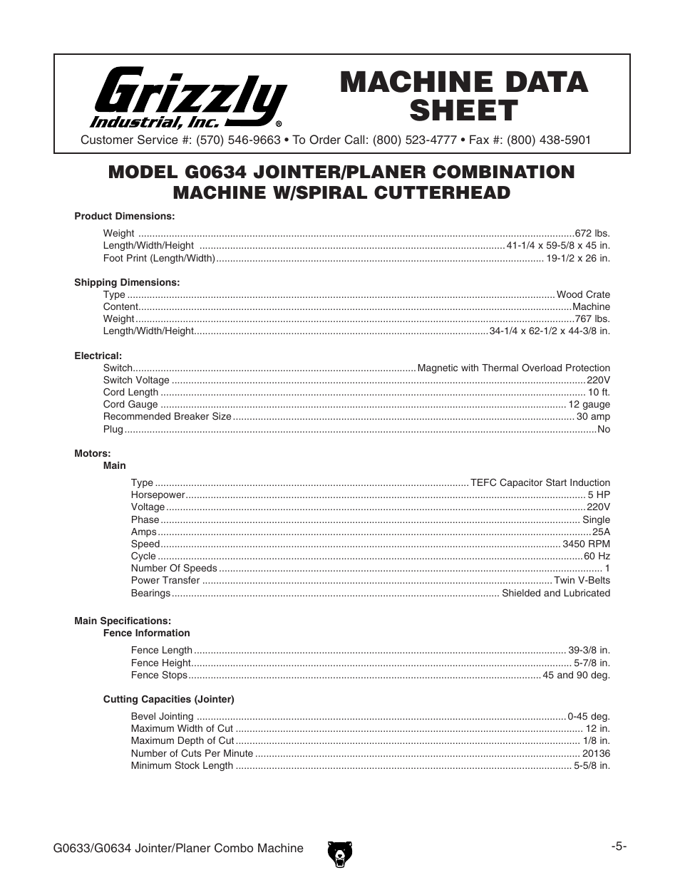 Grizzly Jointer/ G0634Z User Manual | Page 23 / 88