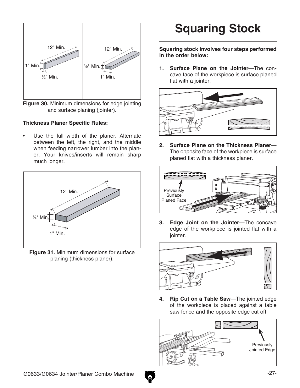 Squaring stock | Grizzly Jointer/ G0634Z User Manual | Page 45 / 88