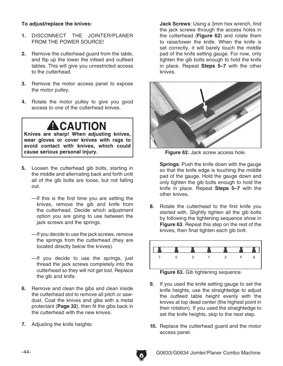 Grizzly Jointer/ G0634Z User Manual | Page 62 / 88