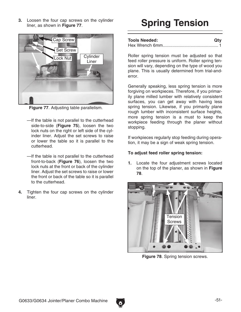 Spring tension | Grizzly Jointer/ G0634Z User Manual | Page 69 / 88