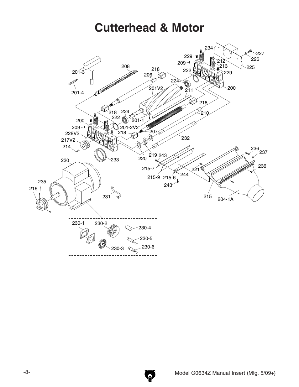 Cutterhead & motor | Grizzly Jointer/ G0634Z User Manual | Page 8 / 88