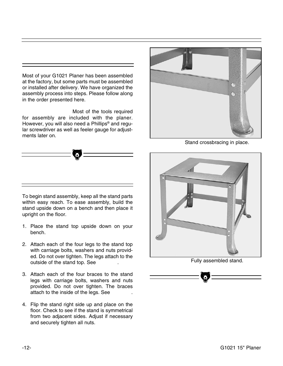 Overview, Optional stand | Grizzly G1021 User Manual | Page 12 / 45