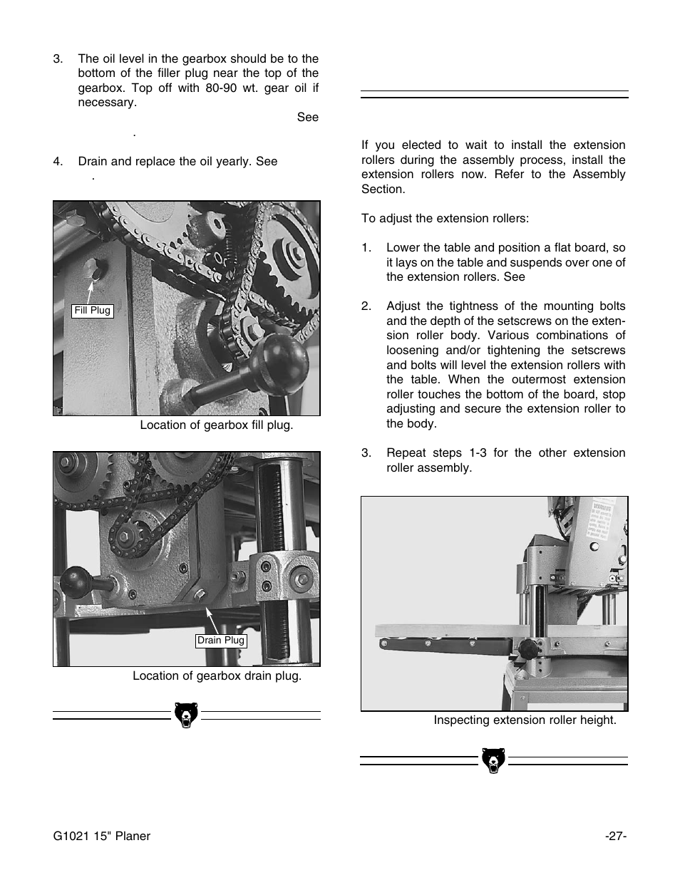 Extension rollers, N. extension rollers | Grizzly G1021 User Manual | Page 27 / 45