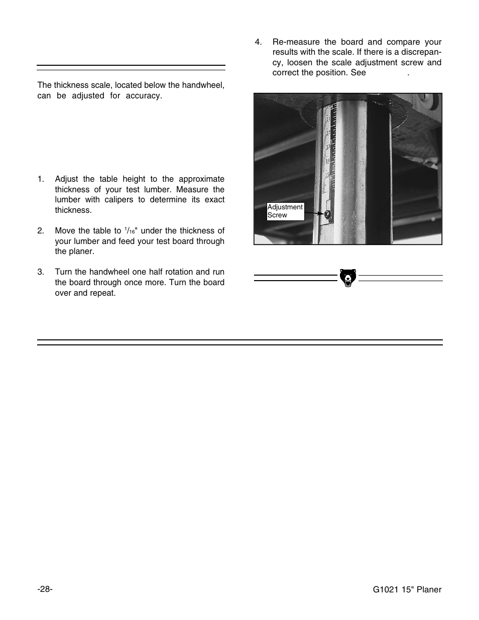Thickness scale | Grizzly G1021 User Manual | Page 28 / 45