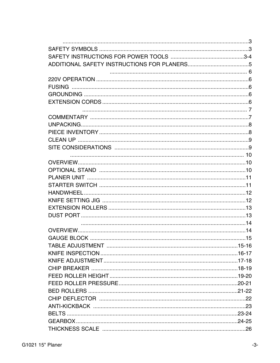 Grizzly G1021 User Manual | Page 3 / 45