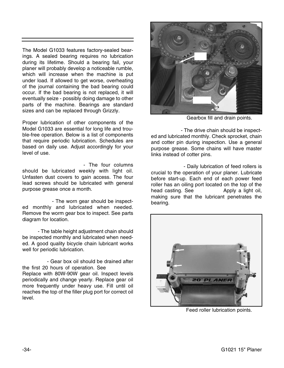 Lubrication | Grizzly G1021 User Manual | Page 34 / 45