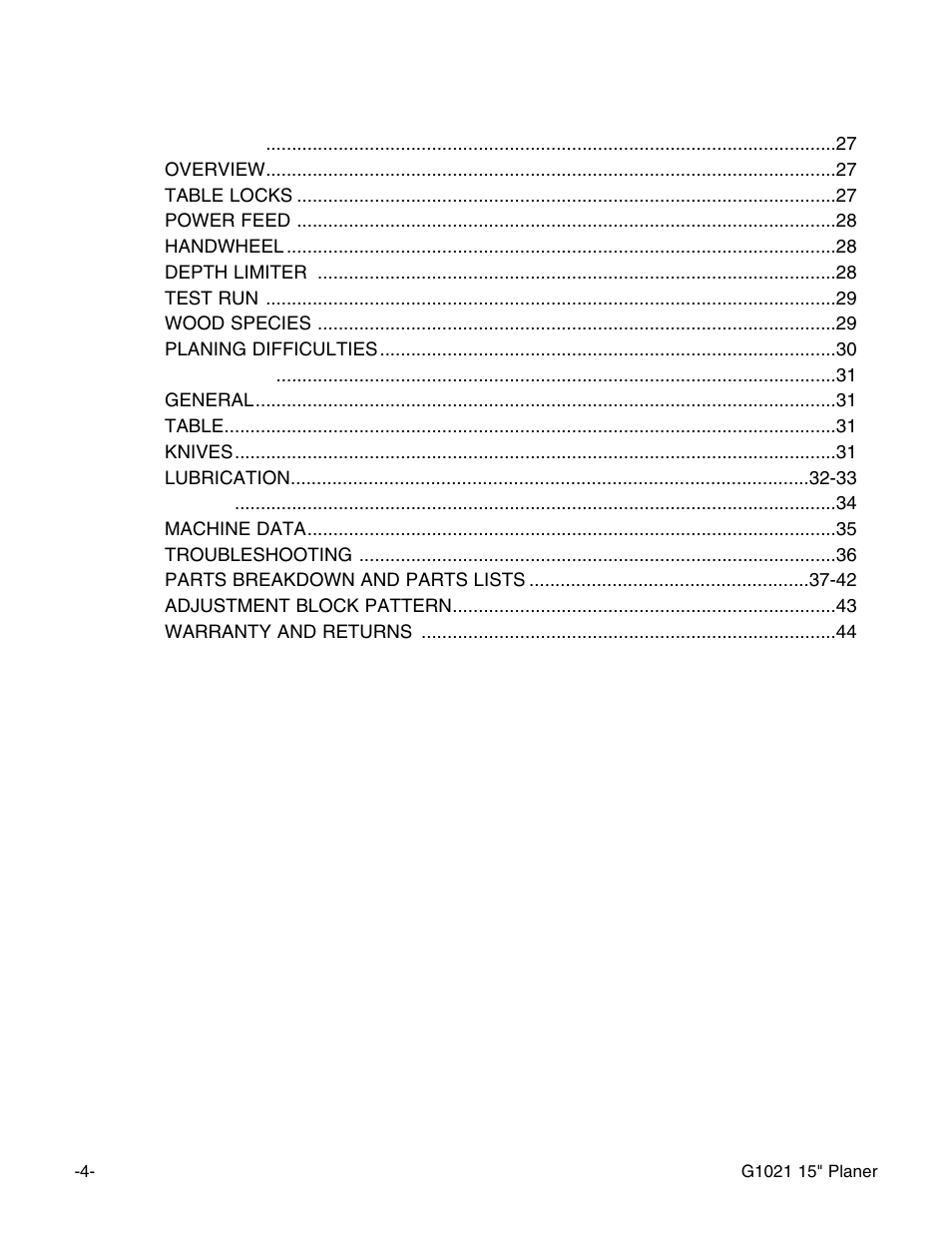 Grizzly G1021 User Manual | Page 4 / 45