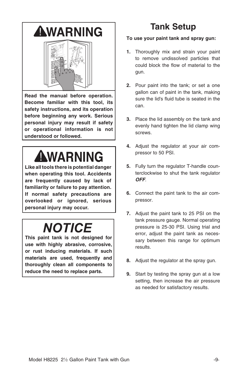 Tank setup | Grizzly H8225 User Manual | Page 11 / 22