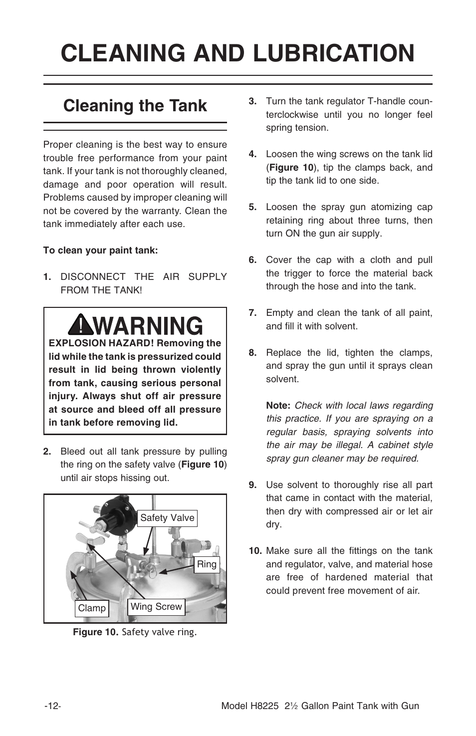 Cleaning and lubrication, Cleaning the tank | Grizzly H8225 User Manual | Page 14 / 22