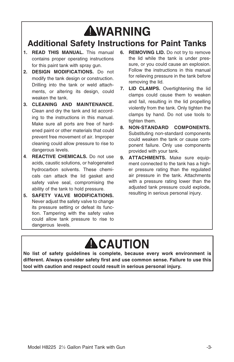 Additional safety instructions for paint tanks | Grizzly H8225 User Manual | Page 5 / 22