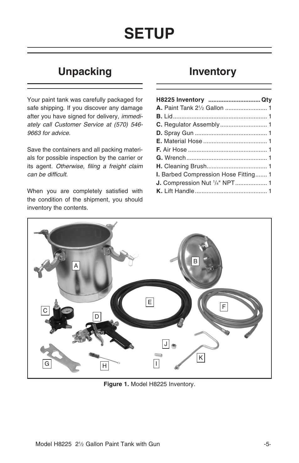 Setup, Inventory, Unpacking | Grizzly H8225 User Manual | Page 7 / 22