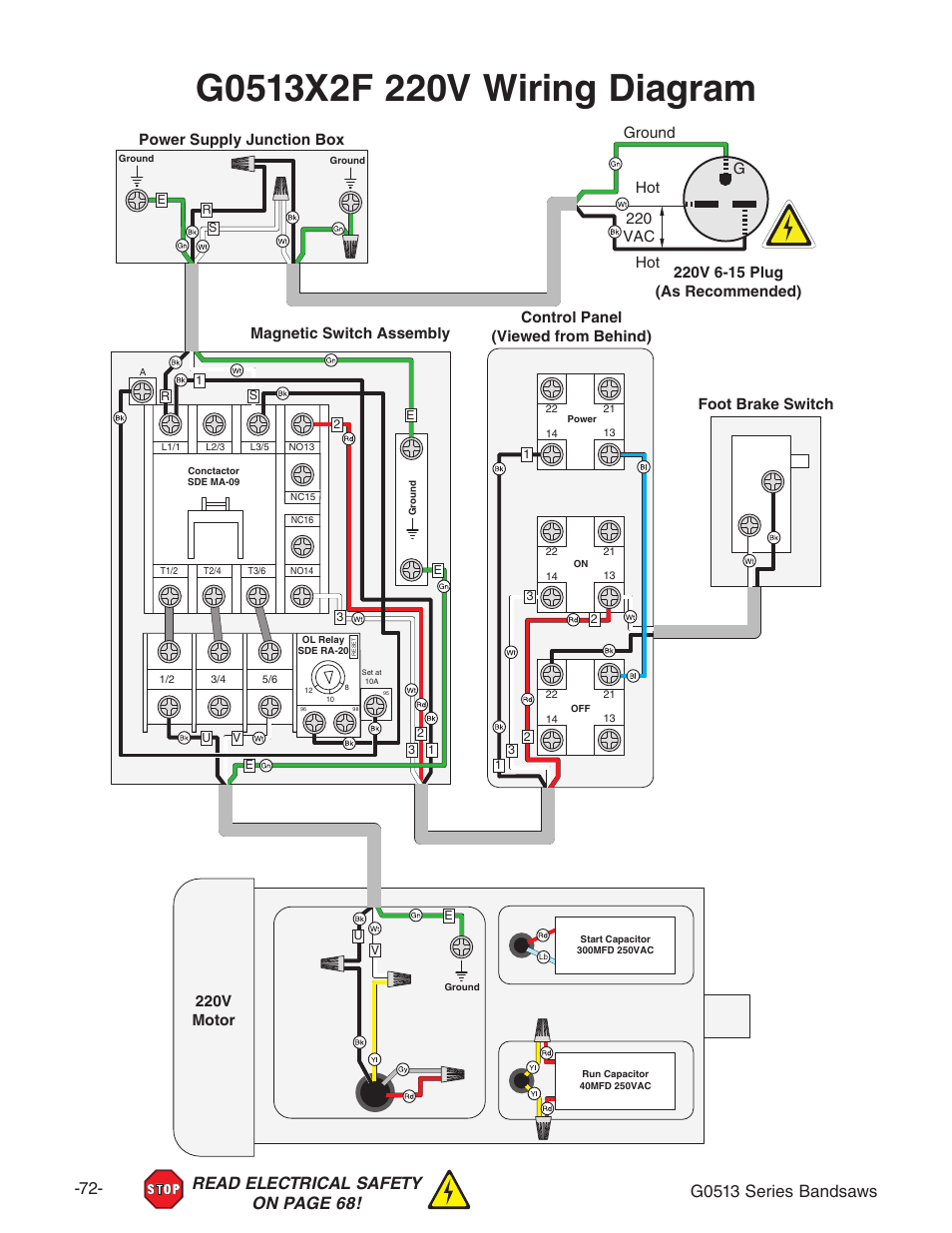 220v motor | Grizzly G0513X2B User Manual | Page 74 / 108