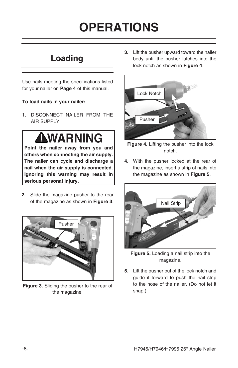 Operations, Loading | Grizzly H7945 User Manual | Page 10 / 28