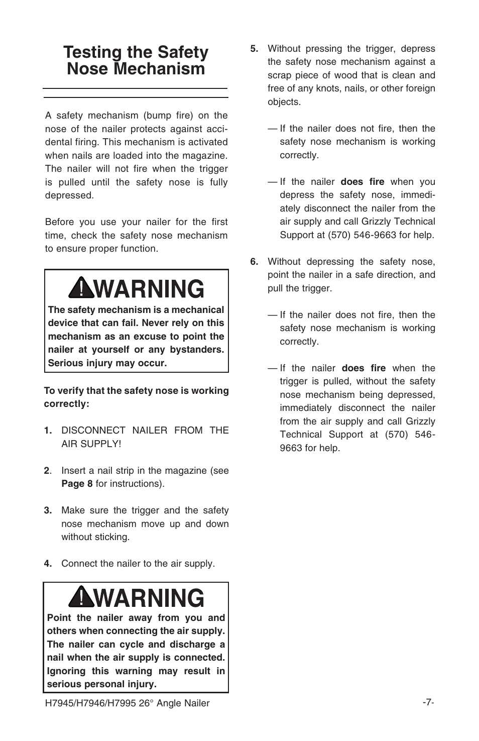 Testing the safety nose mechanism | Grizzly H7945 User Manual | Page 9 / 28