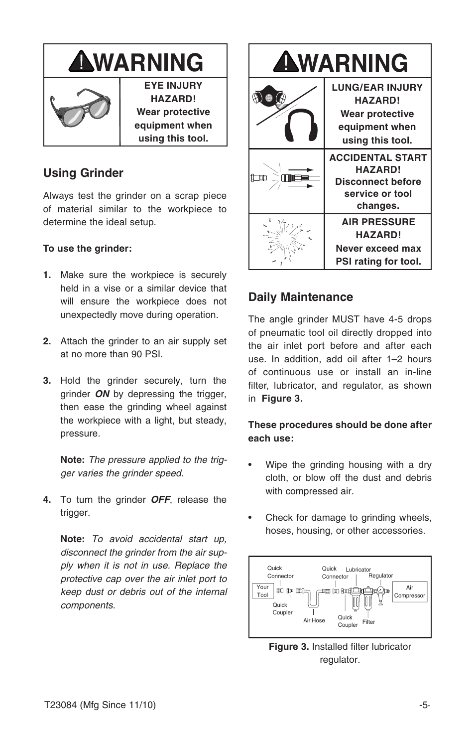 Using grinder, Daily maintenance | Grizzly T23084 User Manual | Page 7 / 8