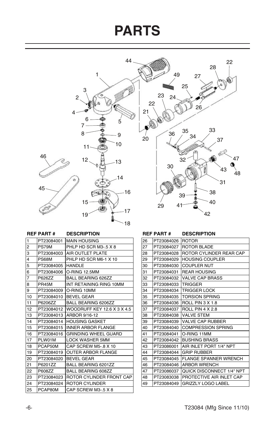 Parts | Grizzly T23084 User Manual | Page 8 / 8