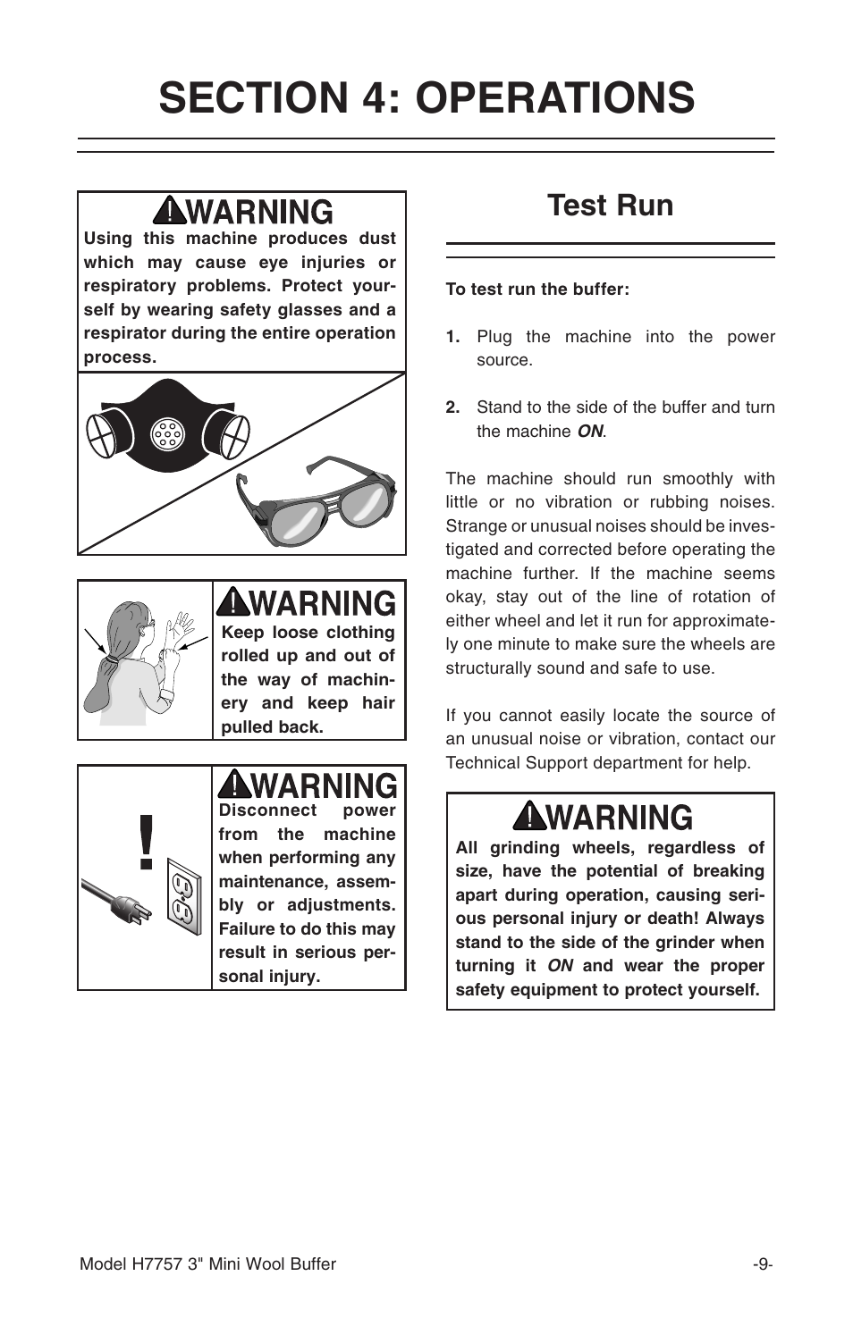 Test run | Grizzly H7757 User Manual | Page 11 / 24