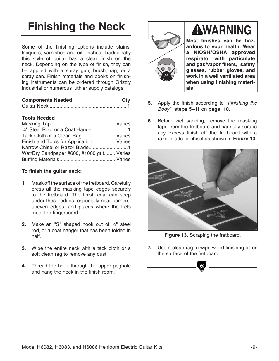 Finishing the neck | Grizzly H6086 User Manual | Page 11 / 36