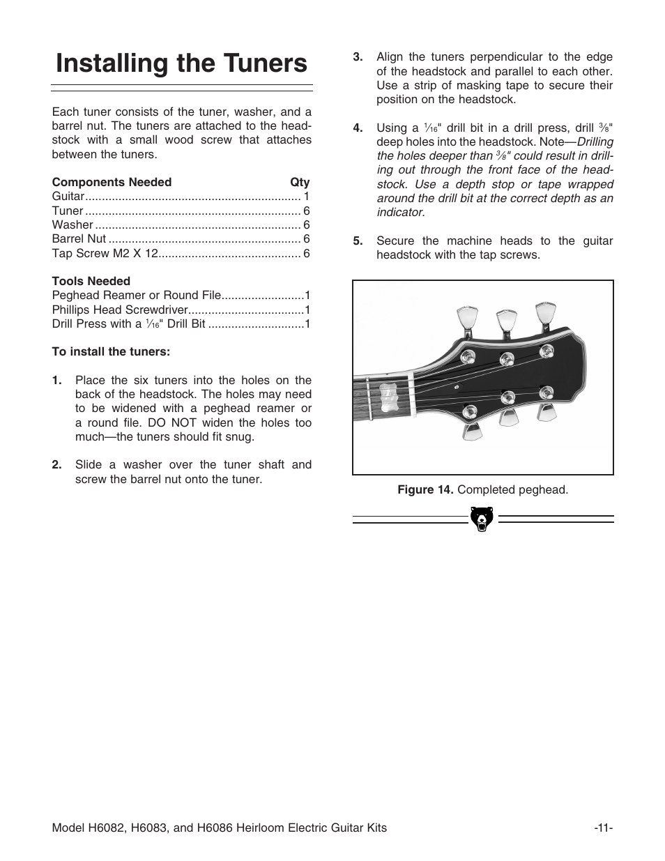Installing the tuners | Grizzly H6086 User Manual | Page 13 / 36