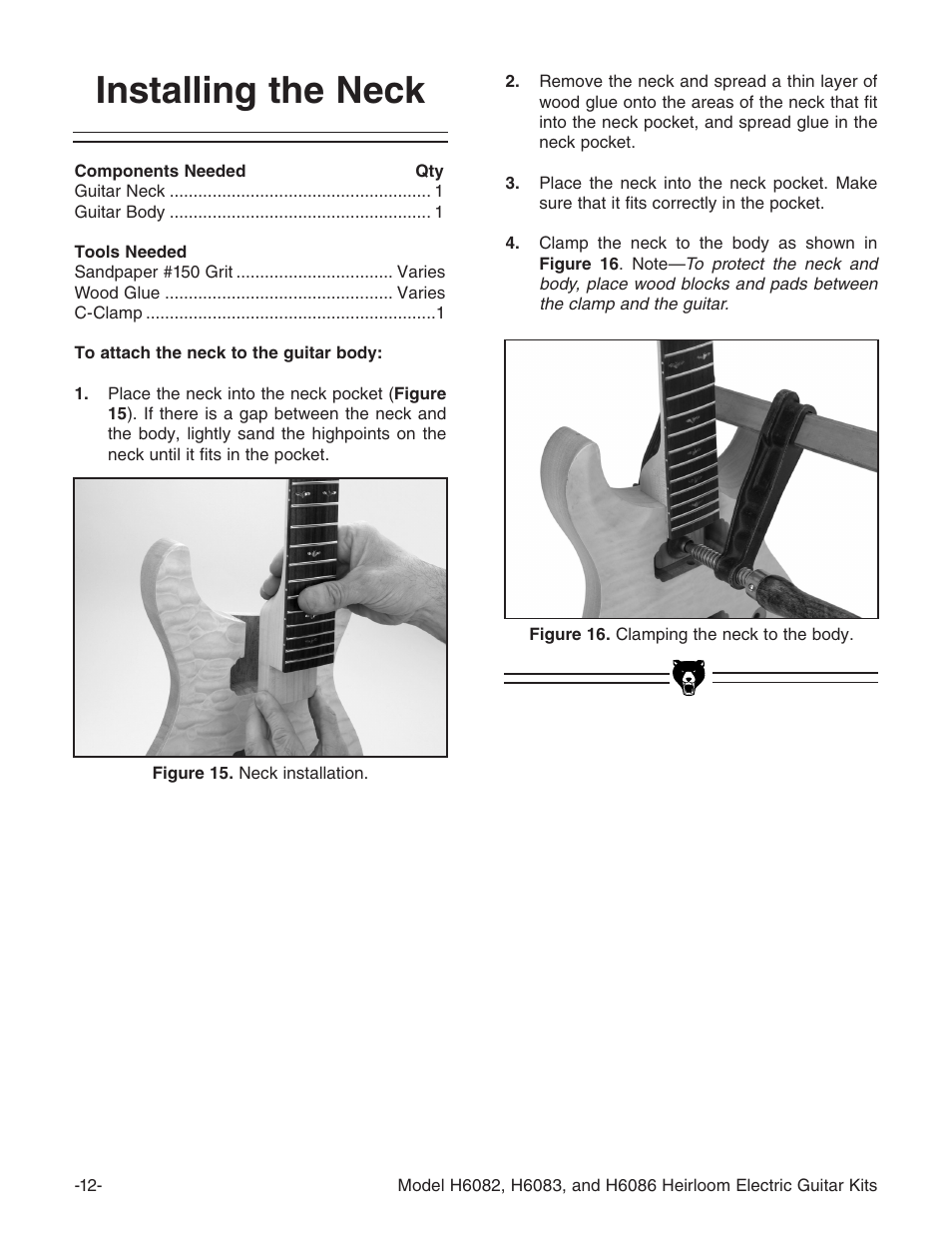 Installing the neck | Grizzly H6086 User Manual | Page 14 / 36