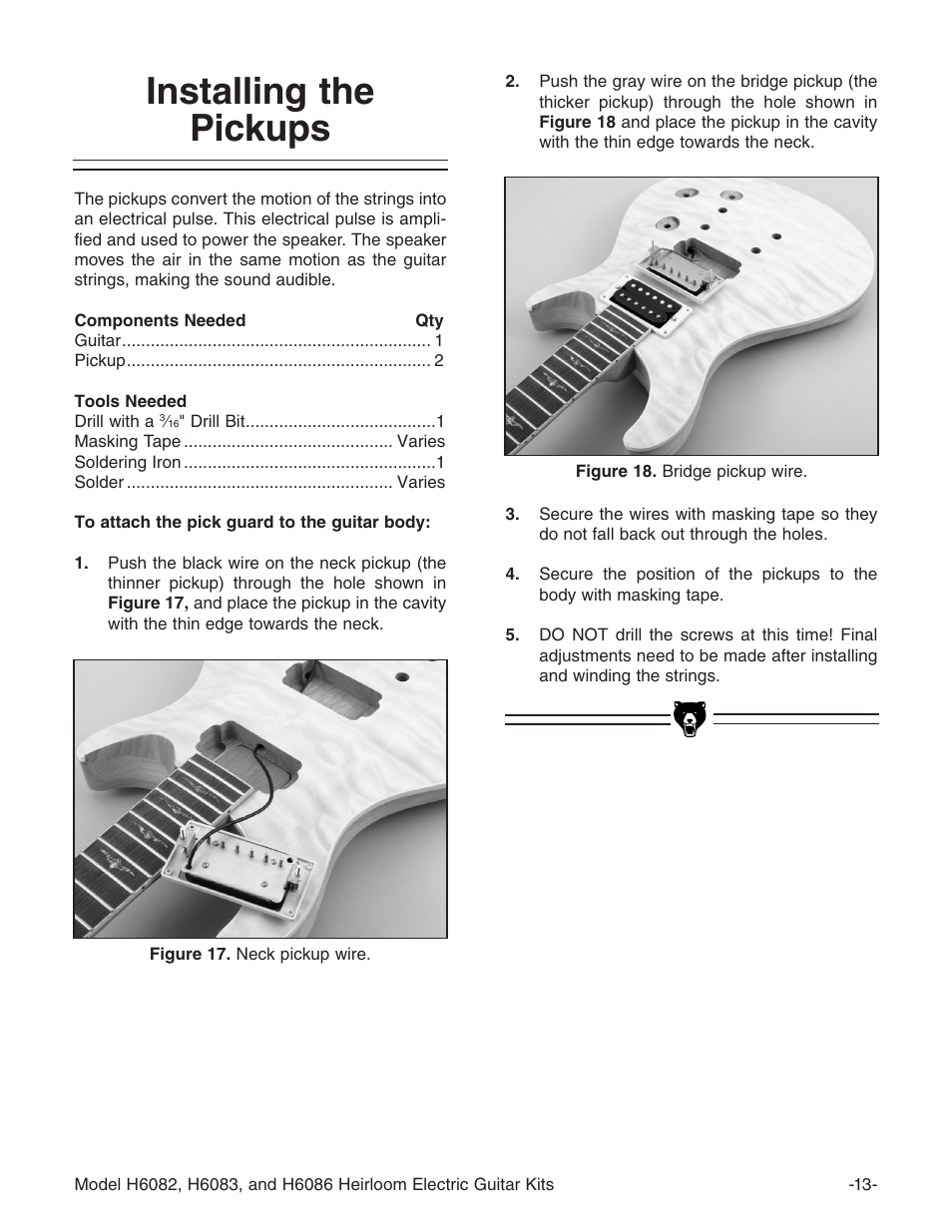 Installing the pickups | Grizzly H6086 User Manual | Page 15 / 36