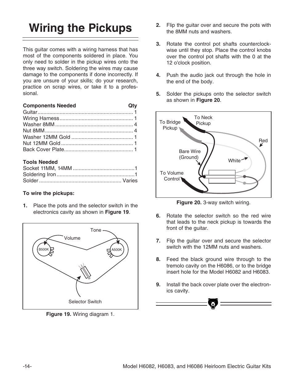 Wiring the pickups | Grizzly H6086 User Manual | Page 16 / 36