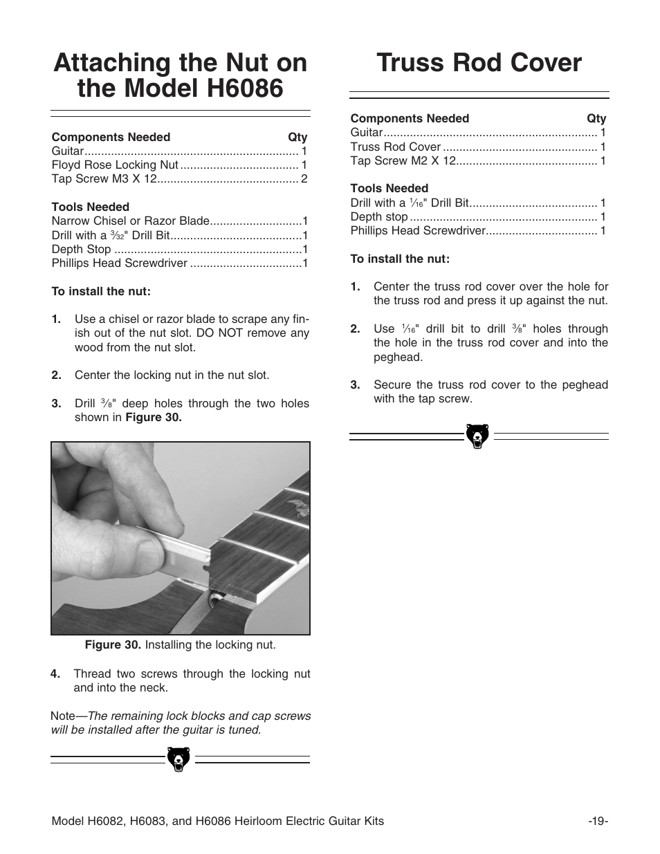 Truss rod cover, Attaching the nut on the model h6086 | Grizzly H6086 User Manual | Page 21 / 36