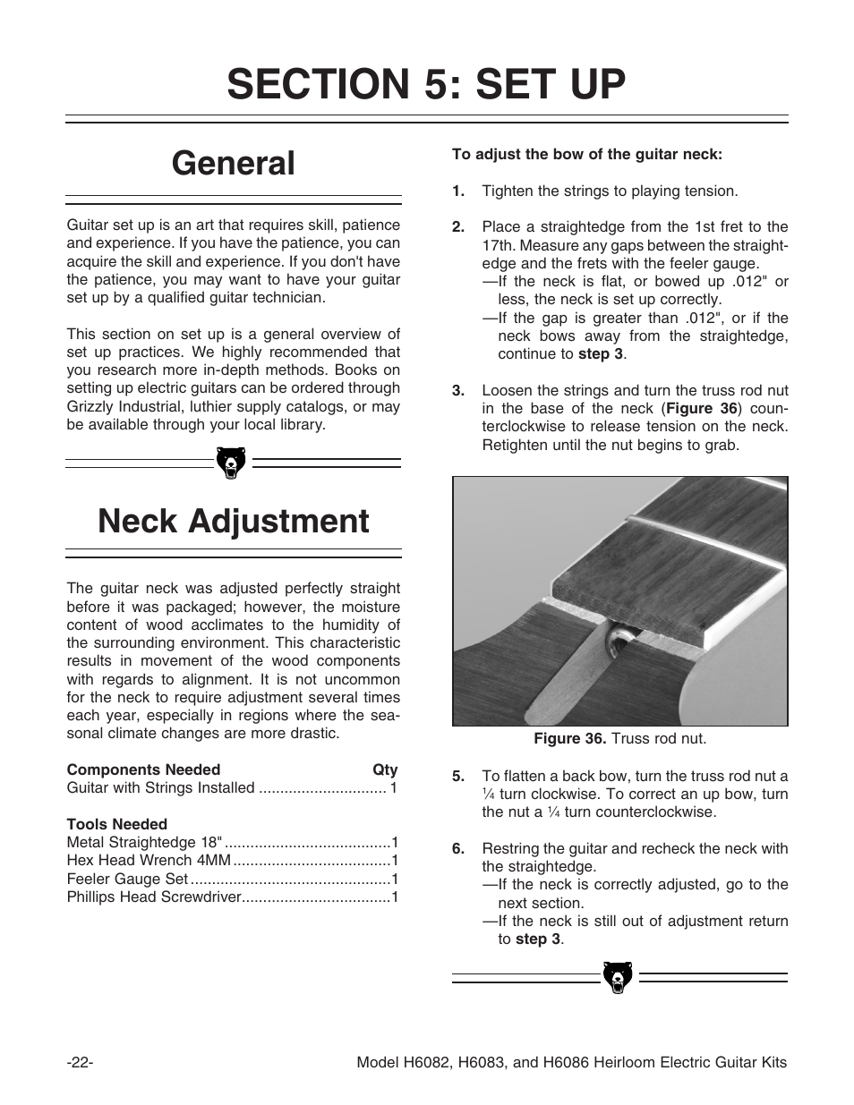 General, Neck adjustment | Grizzly H6086 User Manual | Page 24 / 36