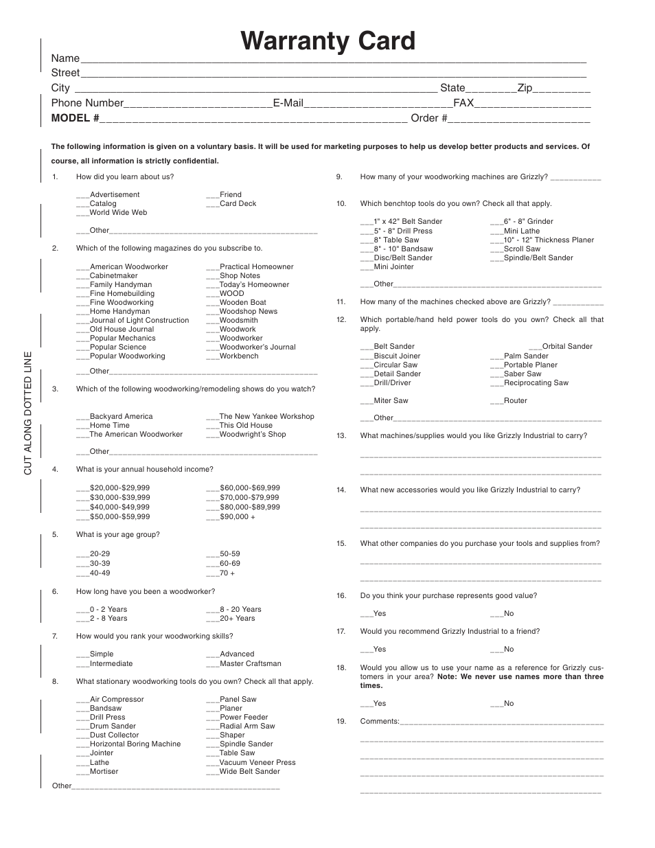 Warranty card | Grizzly H6086 User Manual | Page 33 / 36