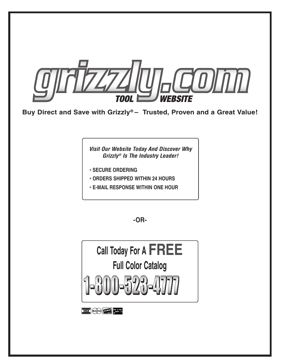 Free, Call today for a, Full color catalog | Grizzly H6086 User Manual | Page 36 / 36