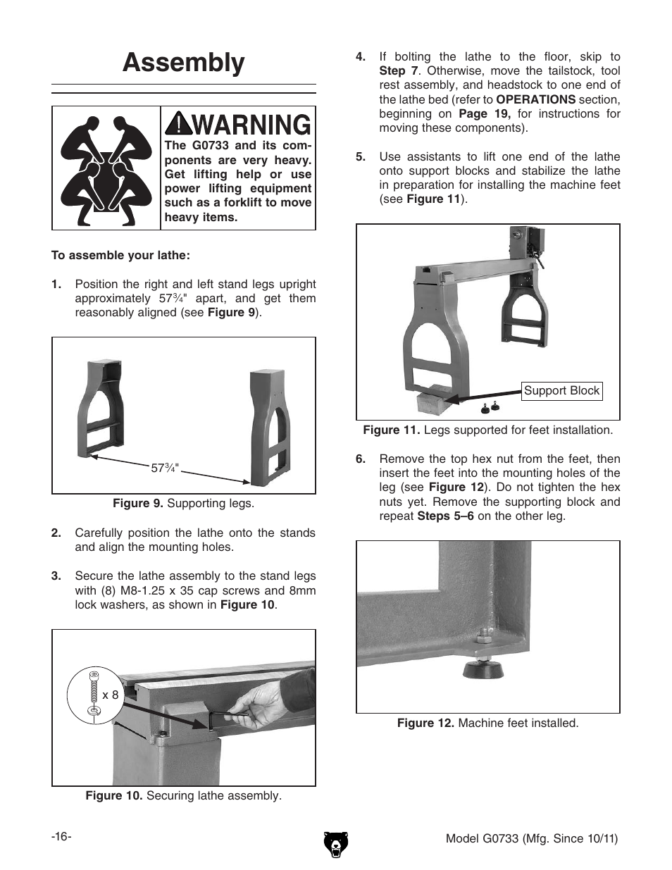 Assembly | Grizzly 18" x 47" Wood Lathe G0733 User Manual | Page 18 / 52