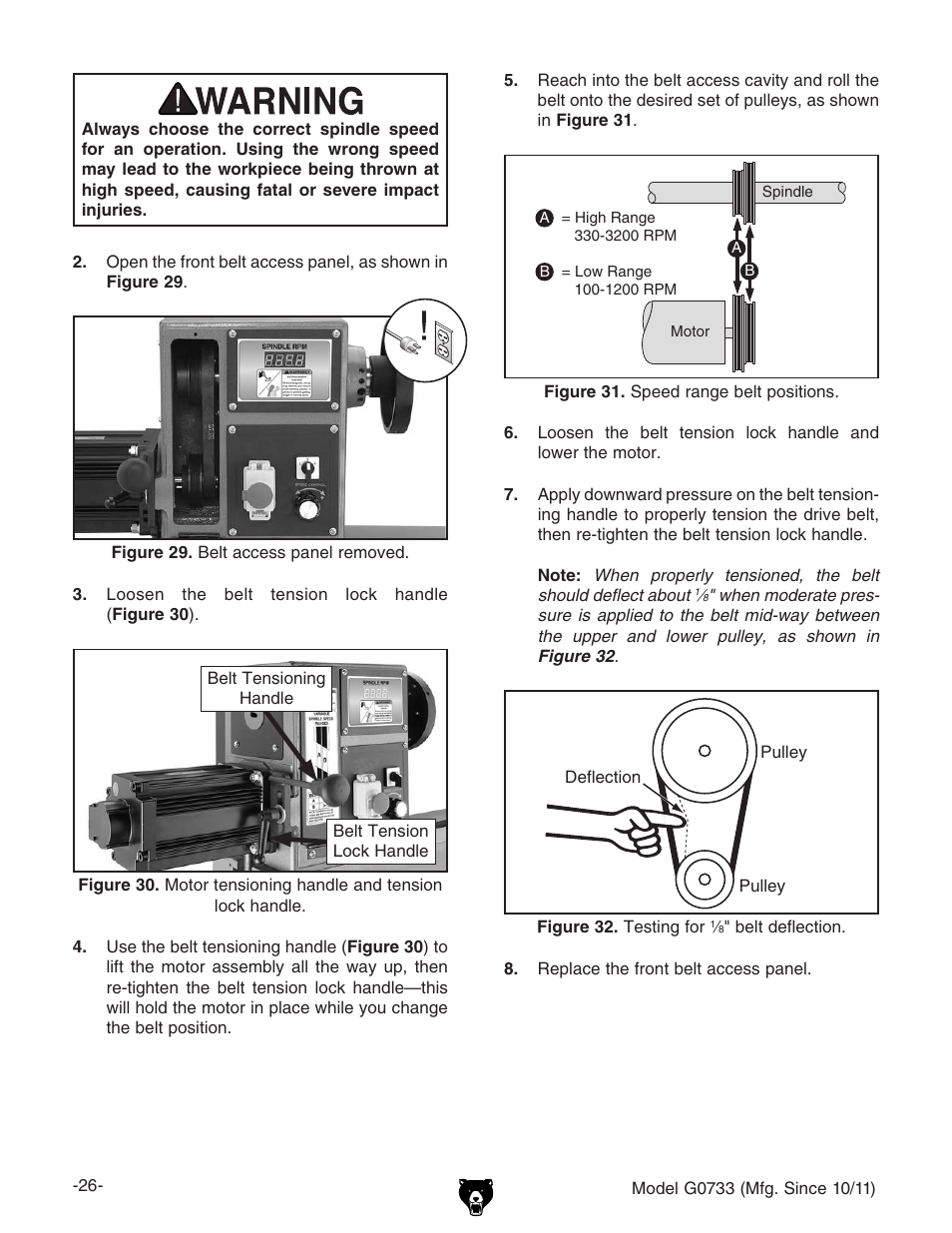 Grizzly 18" x 47" Wood Lathe G0733 User Manual | Page 28 / 52