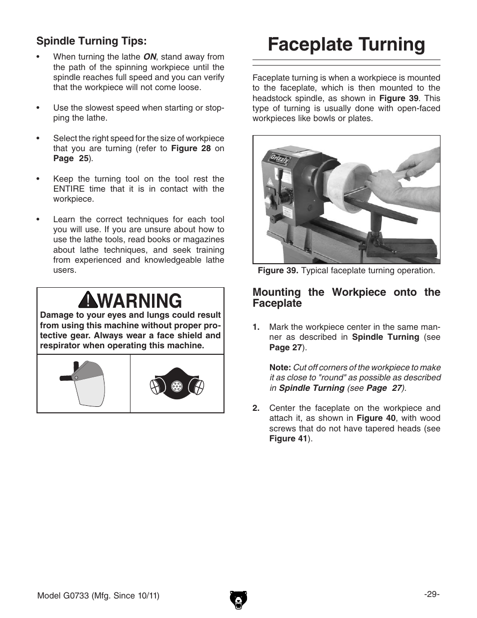 Faceplate turning | Grizzly 18" x 47" Wood Lathe G0733 User Manual | Page 31 / 52