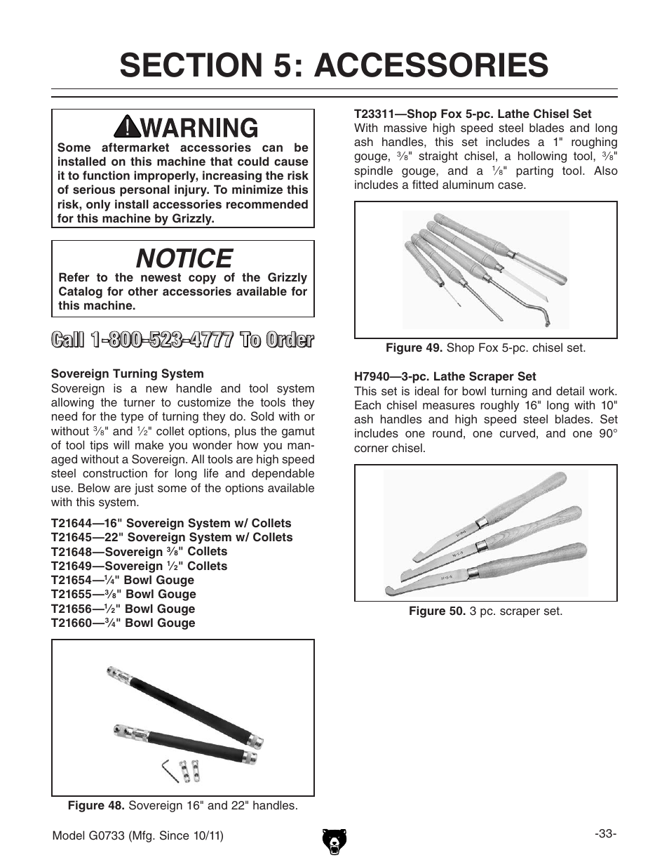 Notice | Grizzly 18" x 47" Wood Lathe G0733 User Manual | Page 35 / 52