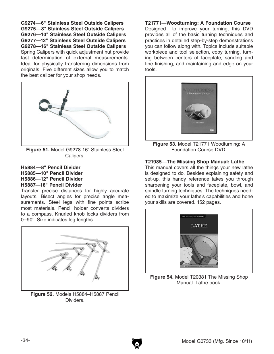 Grizzly 18" x 47" Wood Lathe G0733 User Manual | Page 36 / 52