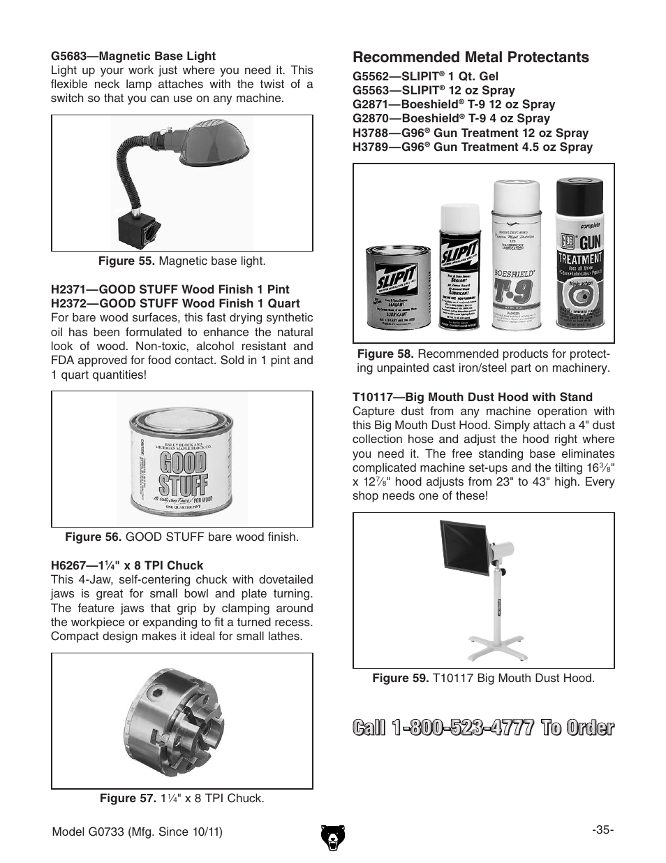 Recommended metal protectants | Grizzly 18" x 47" Wood Lathe G0733 User Manual | Page 37 / 52