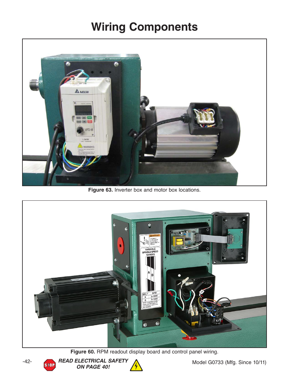 Wiring components | Grizzly 18" x 47" Wood Lathe G0733 User Manual | Page 44 / 52