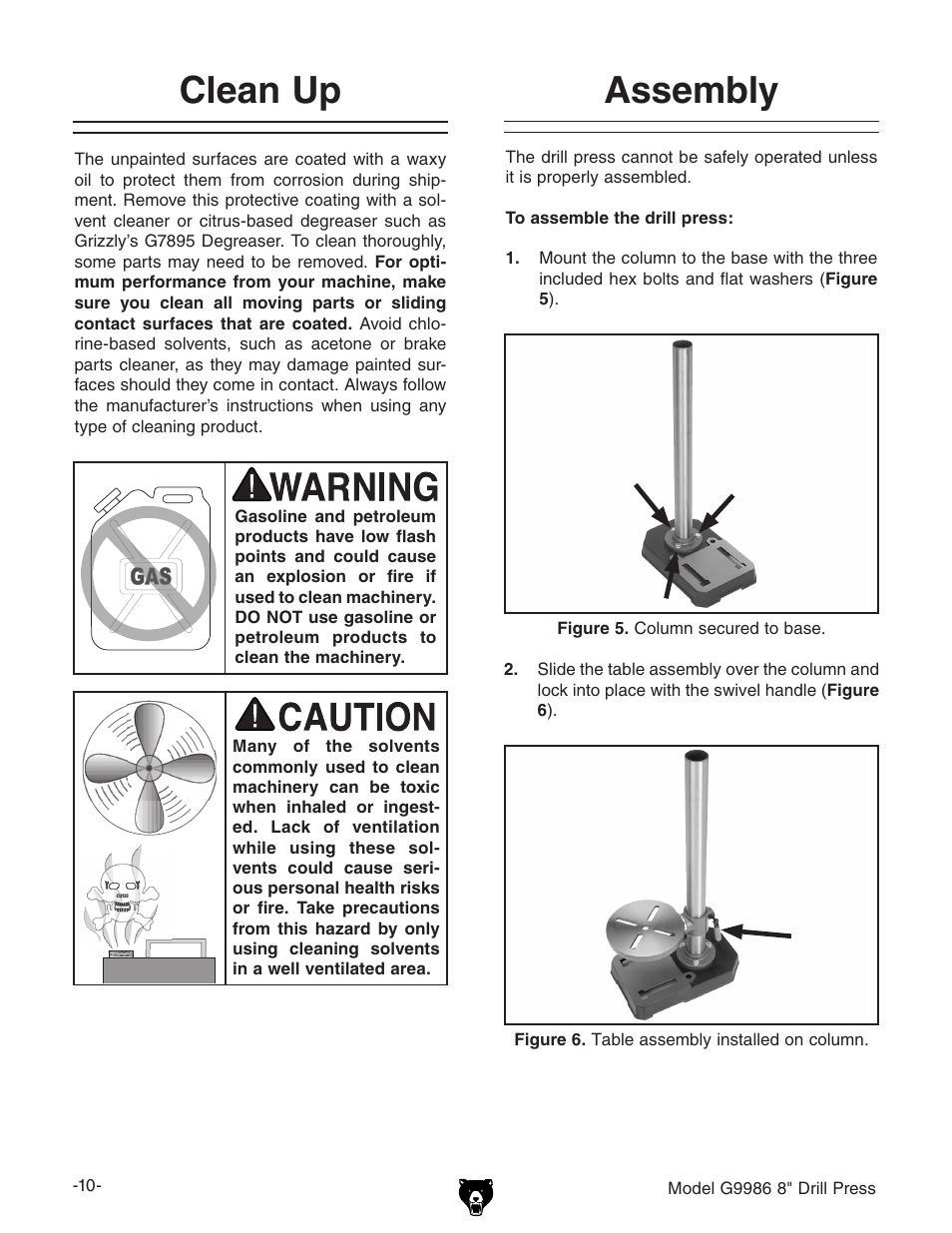 Clean up, Assembly | Grizzly G9986 User Manual | Page 12 / 32
