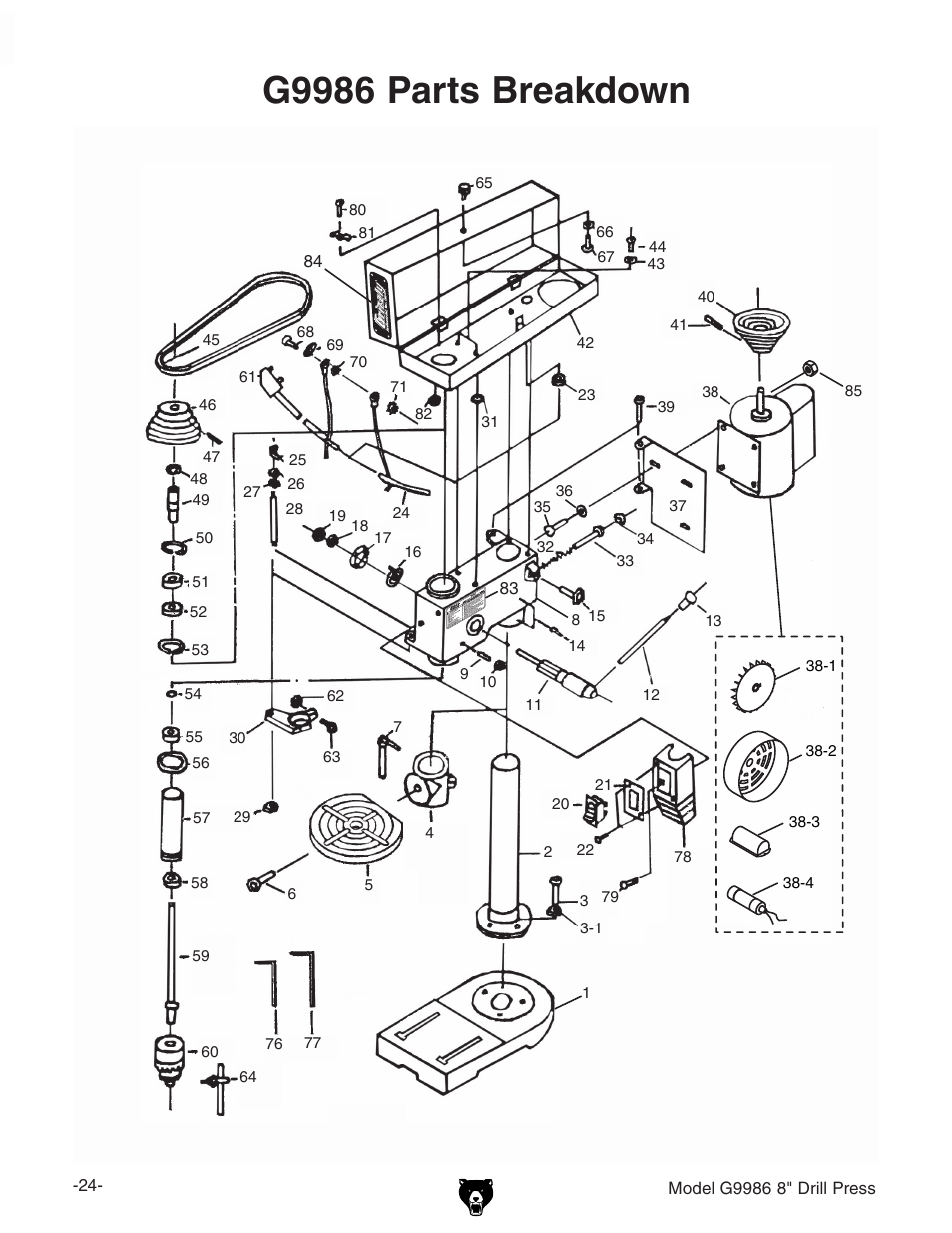 G9986 parts breakdown | Grizzly G9986 User Manual | Page 26 / 32