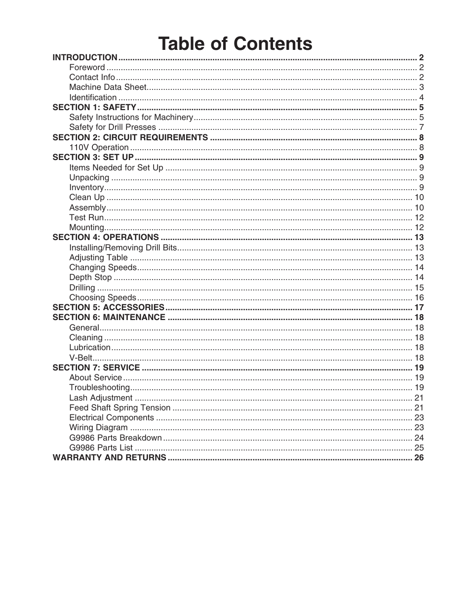 Grizzly G9986 User Manual | Page 3 / 32