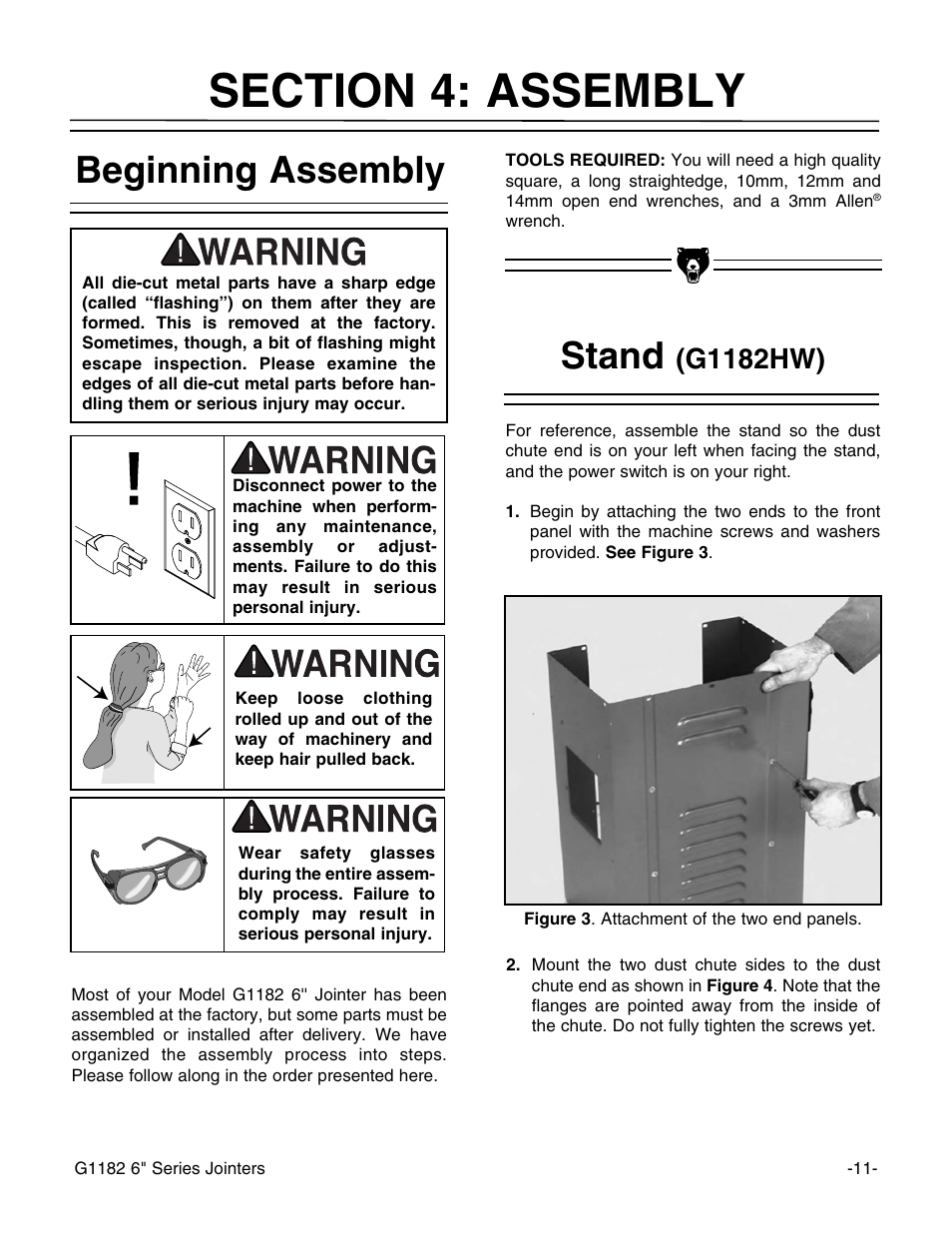 Beginning assembly, Stand, G1182hw) | Grizzly Heavy-Duty JOinter G1182ZX User Manual | Page 13 / 44