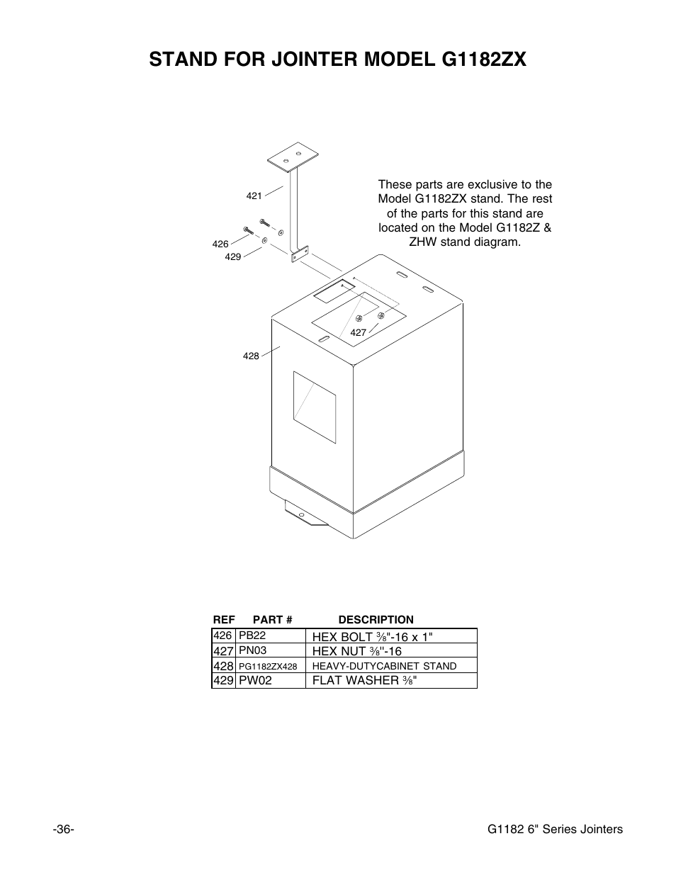 Stand for jointer model g1182zx | Grizzly Heavy-Duty JOinter G1182ZX User Manual | Page 38 / 44