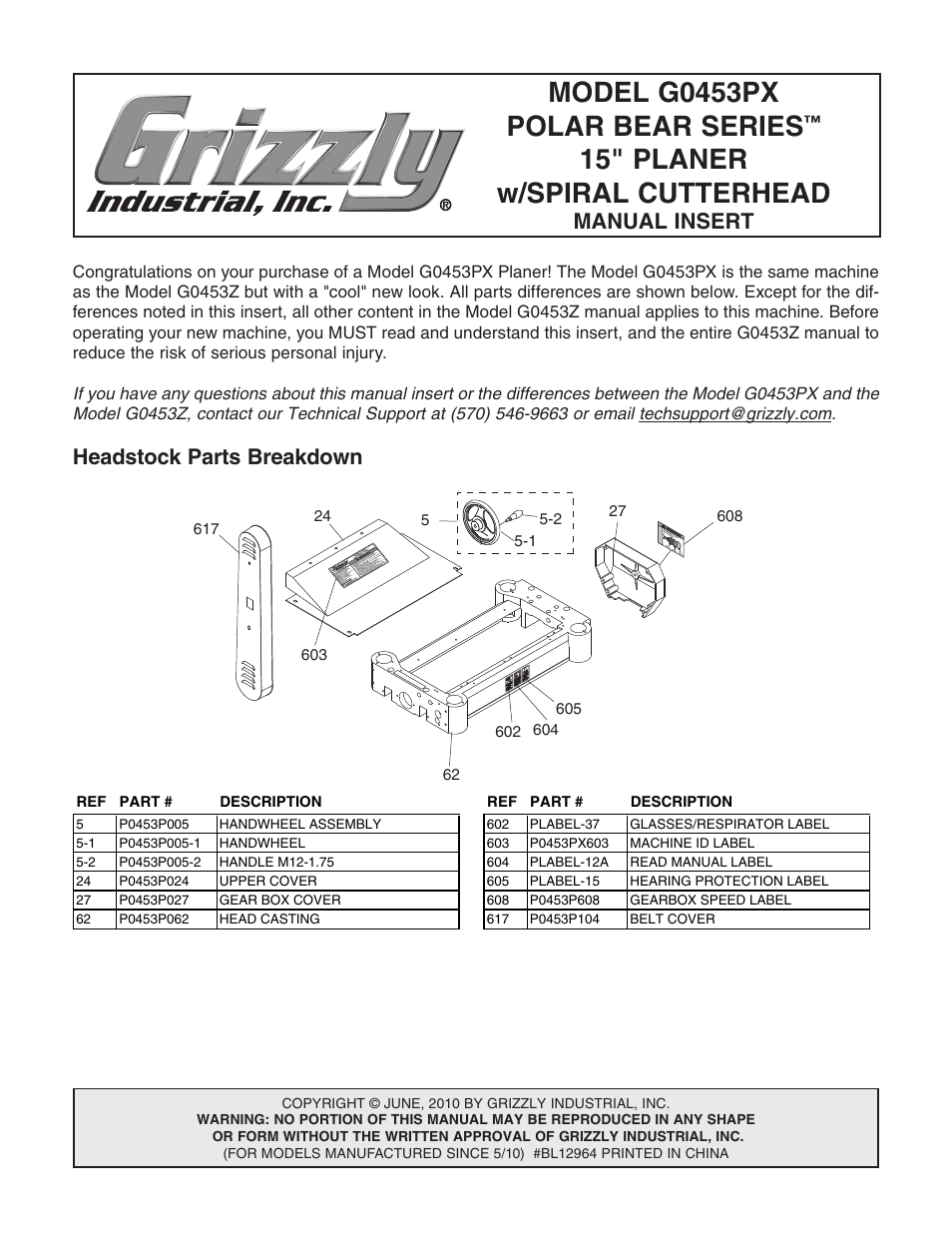 Grizzly G0453PX User Manual | 72 pages