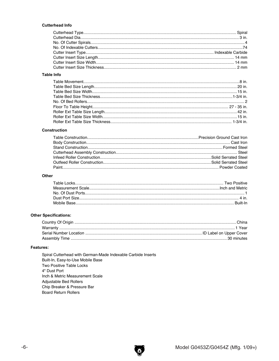 Grizzly G0453PX User Manual | Page 12 / 72