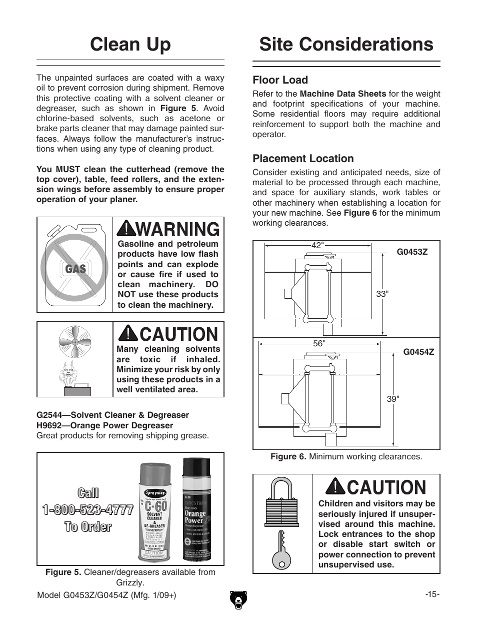 Clean up site considerations, Site considerations, Clean up | Grizzly G0453PX User Manual | Page 21 / 72