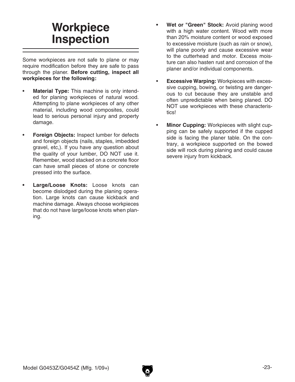 Workpiece inspection | Grizzly G0453PX User Manual | Page 29 / 72