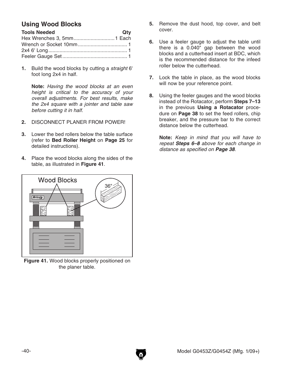 Using wood blocks | Grizzly G0453PX User Manual | Page 46 / 72