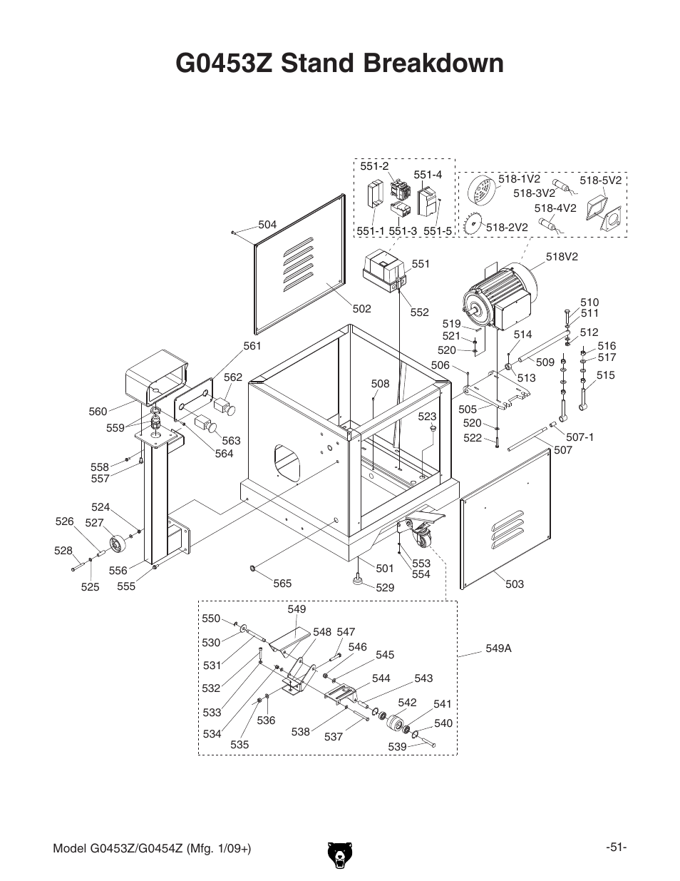 G0453z stand, G0453z stand breakdown | Grizzly G0453PX User Manual | Page 57 / 72